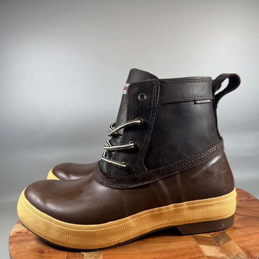 XTRATUF Legacy Lace Women 9 Brown Leather Waterproof Duck Deck Boots 080021CHU